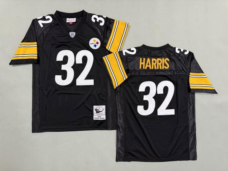 Men 2025 Pittsburgh Steelers 32 Harris black Throwback Limited NFL Jersey style 002